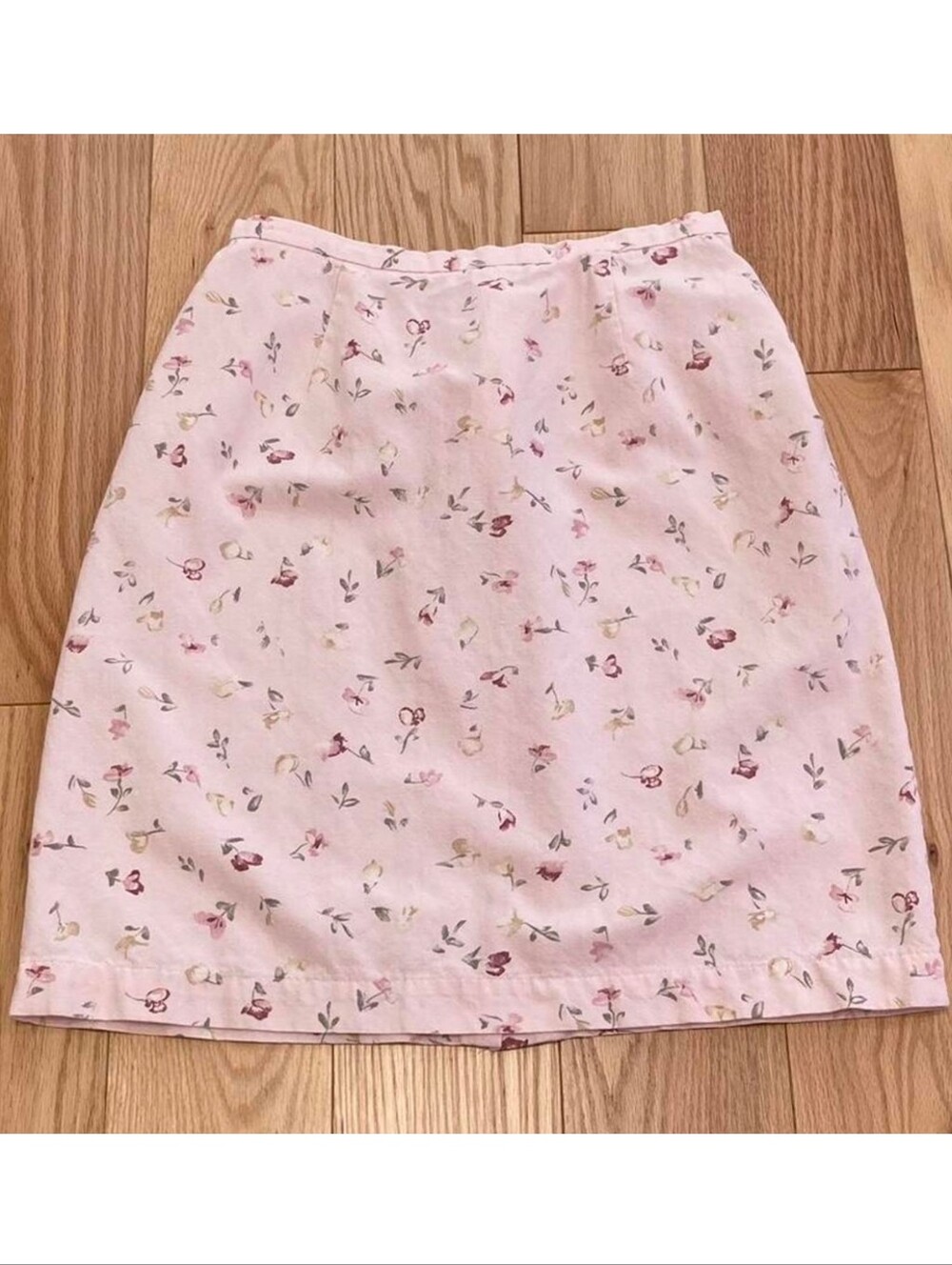 Light Pink Floral Midi Skirt Coldwater Creek Cotton Linen Rayon Small Stretch